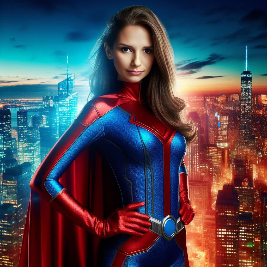 AI Experience superheroine city skyline MirrorPIX