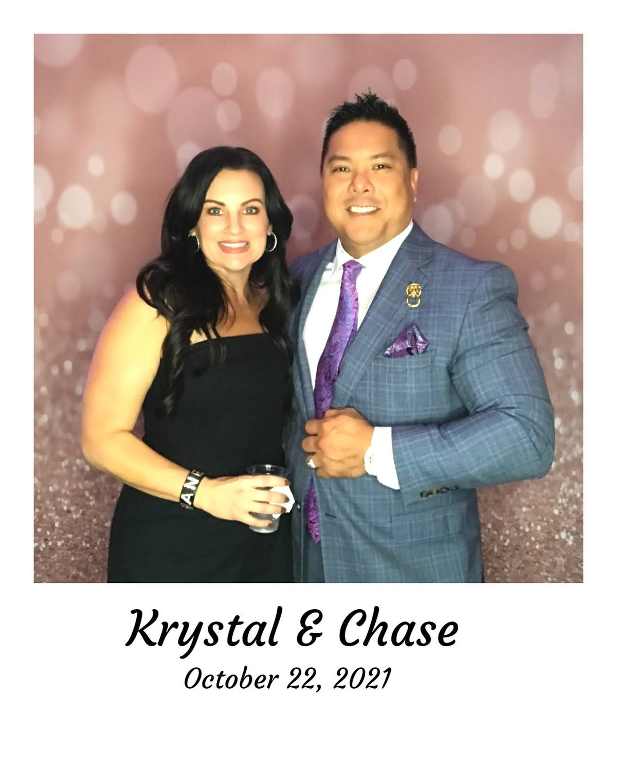 Krystal Chase wedding MirrorPIX rose gold bokeh backdrop October 2021